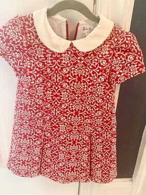 Rachel Riley Designer Red and White Peter Pan Collar Dress Size 4